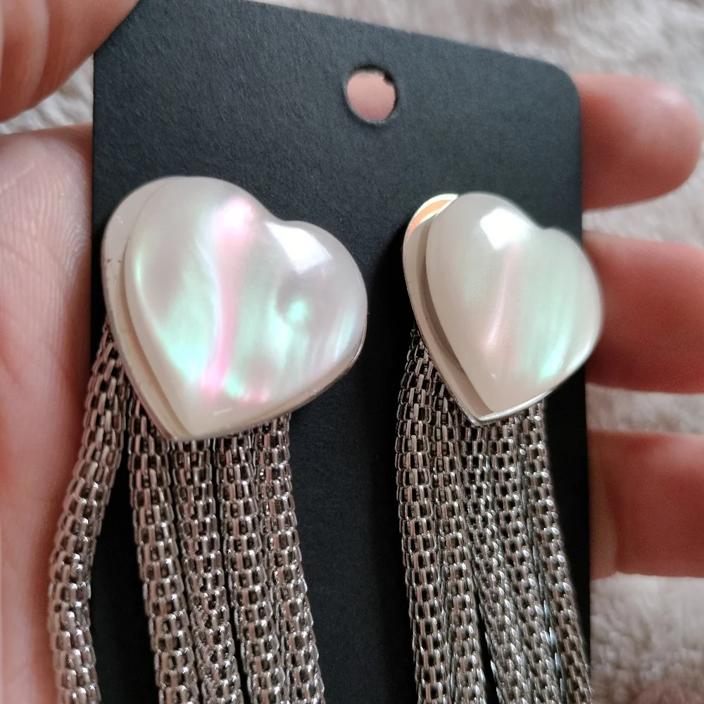 Irridescent Heart Statement Earrings - Picture 6 of 9